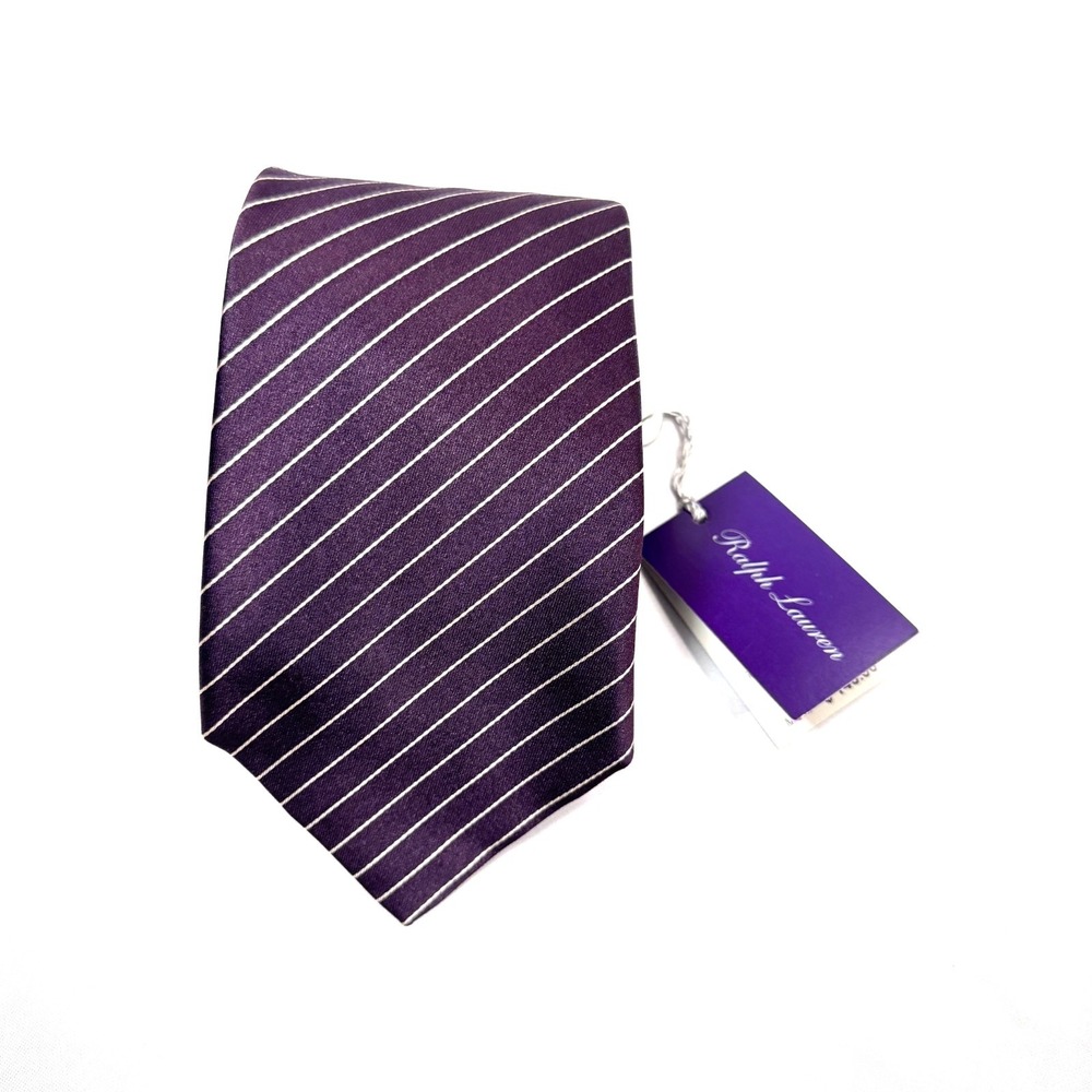 Purple Label Ralph Lauren 100% Silk Neck Tie Purple Striped Made In Italy